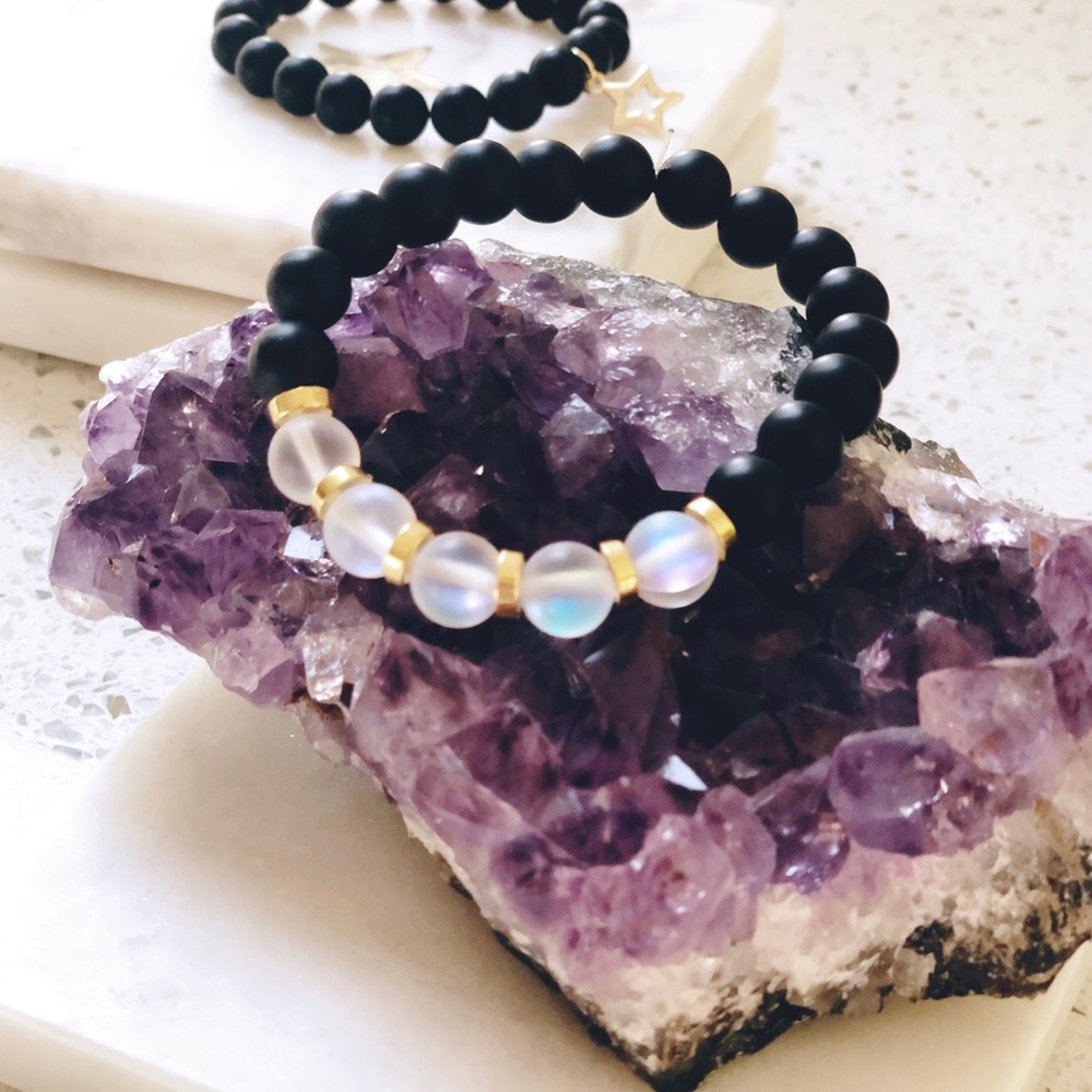 Mala Bracelet Onyx Aura Quartz